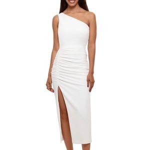 Betsy & Adam One-Shoulder White MIDI Dress